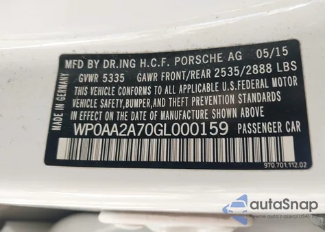 2016 Porsche Panamera 4 from USA, damaged, VIN WP0AA2A70GL000159